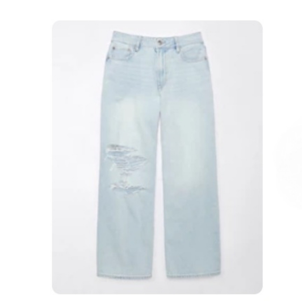 American Eagle Outfitters Light Wash Wide-Leg Jeans, 14 Petite - Picture 8 of 8